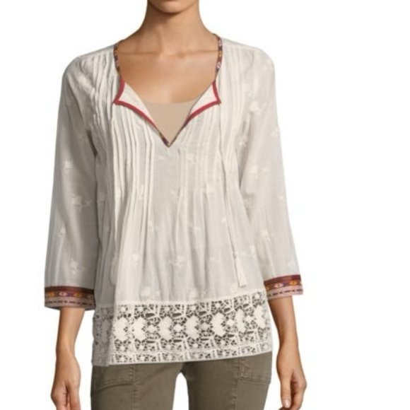 Joie Lace Trim Boho Flowy Long Sleeve Blouse - Picture 2 of 9